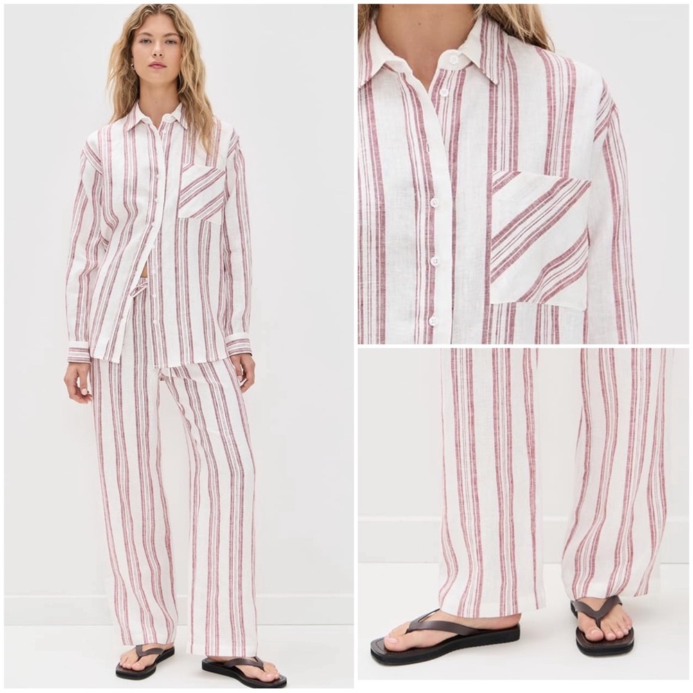 REFORMATION Women’s Size L Avignon Stripe Linen Eli Oversized Shirt & Olina Pant